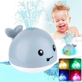 img 4 attached to 🐋 Игрушки для ванны с подсветкой в виде кита для малышей - игрушки для купания малыша с светодиодным светом, водяным распылением, индукцией, для мальчиков и девочек - серый, идеально подходит для ванной, душа, бассейна или игр в ванной комнате.