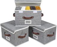 sofier gray storage boxes: 3-pack foldable bins with lids, handles, and labels - organize toys, books, clothes, and more! logo