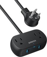 anker powerextend usb 2 мини пленка питания - 2 разъема, 2 порта usb, удлинительная шнур длиной 5 футов, плоская вилка - идеально подходит для путешествий, рабочего стола и домашнего офиса (5 фт, черный) логотип