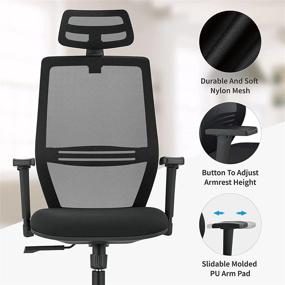 img 2 attached to 🪑 Advanced High Back Office Chair: Adjustable Lumbar Support, Ergonomic Arm & Headrest, Mesh Back, Tilt Lock - Swivel Computer Desk Chair