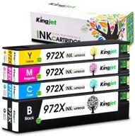 🖨️ kingjet compatible ink cartridge set for hp 972x 972a 972, works with pagewide pro 477dn 477dw 577dw 577z 552dw 452dn 452dw p55250dw p57750dw printers, 4 pack (black, cyan, magenta, yellow) logo