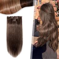 💇 накладные волосы hairro clip-in - натуральные человеческие волосы remy, 12 дюймов, короткие двойной вытянутые прямые пряди для женщин - 4 шт., 8 зажимов, 40 г - тонкие наполовину - #4 средний коричневый логотип