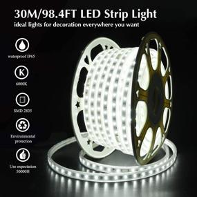 img 3 attached to Waterproof White Rope Lights - 98.4ft LED Strip Light for Outdoor & Indoor Use | Connectable & Flexible Plug-in Tape Lighting with 1800 LEDs | 6000K 110V | Ideal for Patio, Deck, Camping, Christmas