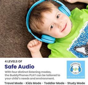 img 2 attached to 🎧 BuddyPhones Play: Volume-Limiting Kids Headphones, Bluetooth, 18-Hr Battery, 4 Volume Levels, Ear-Friendly Design, BuddyCable, Blue