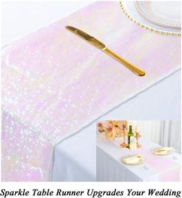 img 3 attached to 🎄 Сияющая красота: набор из 5 ирисовых покрытий для столов с пайетками - длиной 108 дюймов для рождественского декора, блестящего скатертейца с кружевной отделкой, идеально подходит для вечеринок для малышей.
