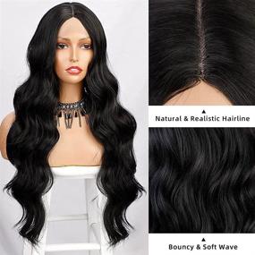 img 3 attached to 👩 Lativ Long Wavy Wig for Women: Black Middle Part Lace Front Wigs for Natural-Looking Heat-Resistant Body Wave Hairstyles – Ideal for Daily Use, Parties, and Cosplay (Black)