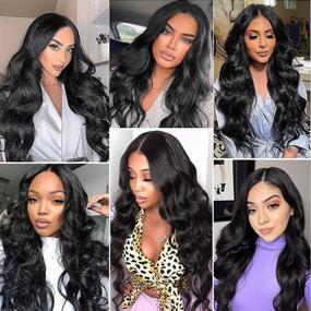 img 2 attached to 👩 Lativ Long Wavy Wig for Women: Black Middle Part Lace Front Wigs for Natural-Looking Heat-Resistant Body Wave Hairstyles – Ideal for Daily Use, Parties, and Cosplay (Black)