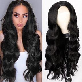 img 4 attached to 👩 Lativ Long Wavy Wig for Women: Black Middle Part Lace Front Wigs for Natural-Looking Heat-Resistant Body Wave Hairstyles – Ideal for Daily Use, Parties, and Cosplay (Black)