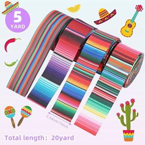 img 1 attached to 🌈 Mexican Serape Ribbon - 4 Pieces Fiesta Ribbon with Rainbow Stripes, Colorful Grosgrain Ribbon for DIY Wrapping, Fall Crafts, Party Decoration, Sewing Supplies - Multiple Colors