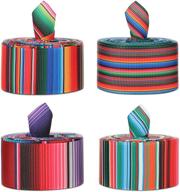 🌈 mexican serape ribbon - 4 pieces fiesta ribbon with rainbow stripes, colorful grosgrain ribbon for diy wrapping, fall crafts, party decoration, sewing supplies - multiple colors logo