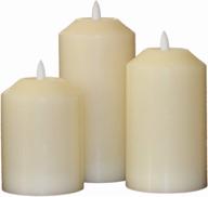 🕯️ set of 3 white wax flameless candles with timer - vanilla scented. battery-operated night light candles with realistic 3d flickering flame. 8 hour timer. 4, 5, 6 inch electric led pillar candles. логотип