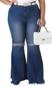 img 3 attached to HannahZone Plus Size Bell Bottom Jeans with Elastic Waist and Ripped Details - Flared Jean Pants in 5XL