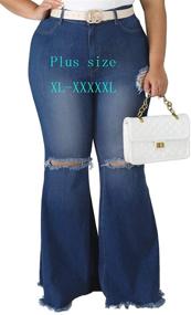 img 4 attached to HannahZone Plus Size Bell Bottom Jeans with Elastic Waist and Ripped Details - Flared Jean Pants in 5XL