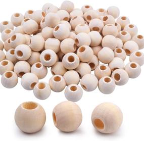 img 4 attached to 🌳 Jdesun 100 Wooden Beads, Round Natural Wood Spacer 15mm Diameter with 6mm Hole