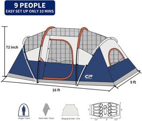 img 3 attached to 🏕️ CAMPROS 9-10 Person Camping Tent - Waterproof & Windproof Family Tent with Rainfly, 4 Mesh Windows, Double Layer, Easy Setup - Portable & All-Seasons with Carry Bag