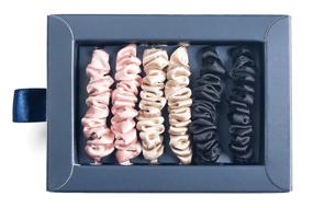 img 2 attached to 💎 Luxurious Silk Skinny Scrunchies for Thin Hair - 6 Pack Set (Black, Pink, Champagne) by Fishers Finery