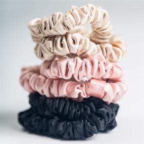 img 1 attached to 💎 Luxurious Silk Skinny Scrunchies for Thin Hair - 6 Pack Set (Black, Pink, Champagne) by Fishers Finery