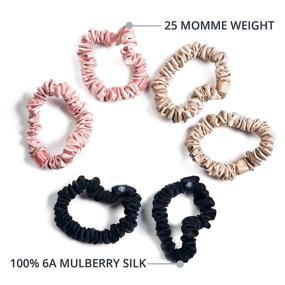 img 3 attached to 💎 Luxurious Silk Skinny Scrunchies for Thin Hair - 6 Pack Set (Black, Pink, Champagne) by Fishers Finery