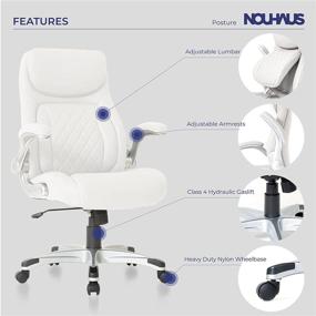 img 2 attached to 🪑 Nouhaus +Posture Ergonomic PU Leather Office Chair: Ultimate Lumbar Support & Adjustable Armrests for Modern Executive & Computer Desk (White)