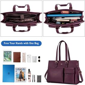 img 2 attached to 👜 Laptop Bag for Women - 15.6 Inch Waterproof Leather Computer Bag for Women, Work Tote Bag - Large Office Handbags Briefcase