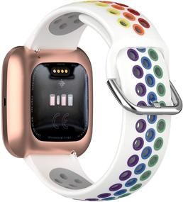 img 3 attached to Ремешки для спортивных часов Geageaus Rainbow для Fitbit Versa - водонепроницаемые и дышащие замены для мужчин и женщин