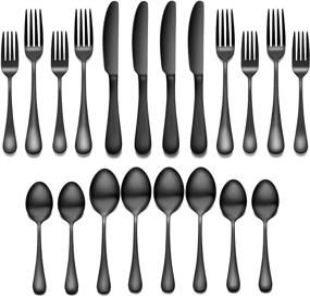 img 1 attached to 🍴 Premium 20-Piece Black Cultery Set with Mirror Finish | Stainless Steel Flatware Tableware for 4 | Includes Spoons Forks Knives | Dishwasher Safe