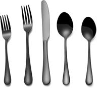 🍴 premium 20-piece black cultery set with mirror finish | stainless steel flatware tableware for 4 | includes spoons forks knives | dishwasher safe logo