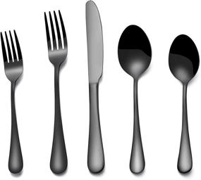 img 4 attached to 🍴 Premium 20-Piece Black Cultery Set with Mirror Finish | Stainless Steel Flatware Tableware for 4 | Includes Spoons Forks Knives | Dishwasher Safe