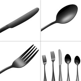 img 3 attached to 🍴 Premium 20-Piece Black Cultery Set with Mirror Finish | Stainless Steel Flatware Tableware for 4 | Includes Spoons Forks Knives | Dishwasher Safe