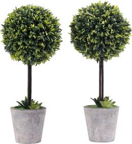 img 4 attached to MyGift 2 Pack Artificial Boxwood Topiary Tree - Potted Faux Plant Balls in Gray Pulp Planter, Stylish Tabletop Decor for Home and Office