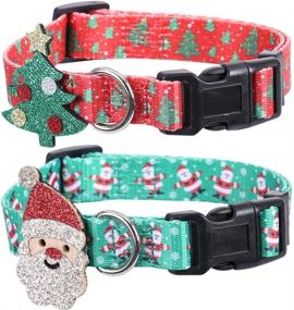 img 4 attached to 🎅 2 Pack Adjustable Christmas Dog Collar with Santa Claus and Christmas Tree Accessories by Lamphyface