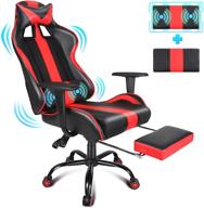 🕹️ ultimate red gaming chair: massage luxury racing video game chair with ergonomic design and adjustable swivel rocker - perfect for e sports, office, and computer gaming - complete comfort with footrest, headrest, and lumbar support for adults logo