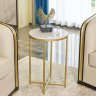 💎 modern gold round side end table with marble top - perfect for small spaces in bedroom or living room логотип