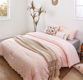 img 2 attached to 🛏️ Janzaa Pom Pom Comforter Set – Pink Queen Size Bedding, 3PCS Blush Tufted Pom Comforter Set with Jacquard Design, Includes 2 Pillow Cases, Ideal for All Seasons