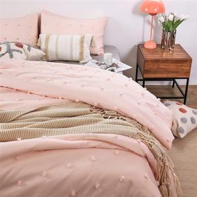 img 1 attached to 🛏️ Janzaa Pom Pom Comforter Set – Pink Queen Size Bedding, 3PCS Blush Tufted Pom Comforter Set with Jacquard Design, Includes 2 Pillow Cases, Ideal for All Seasons