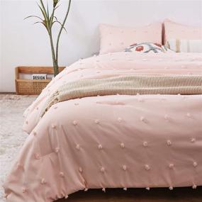 img 3 attached to 🛏️ Janzaa Pom Pom Comforter Set – Pink Queen Size Bedding, 3PCS Blush Tufted Pom Comforter Set with Jacquard Design, Includes 2 Pillow Cases, Ideal for All Seasons