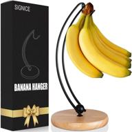 🍌 signice banana holder stand - sleek and sturdy stainless steel banana rack with wooden base for kitchen countertop - no more toppling bananas (black) логотип