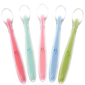 img 4 attached to 🍼 Top-Rated 5-Pack of Soft Silicone Baby Spoons - Best First Stage Baby Infant Spoons, Ideal Training Spoon Gift Set for Infants