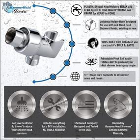 img 3 attached to Adjustable All Metal Shower Head Holder – Polished Chrome, Universal Wall Hook Bracket with Brass Pivot Ball for Hand Held Showerheads