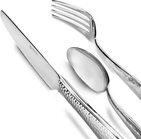 img 1 attached to 🍴 Hudson Essentials 60-Piece Hammered 18/10 Stainless Steel Silverware Cutlery Set: Elegant Flatware Service for 12