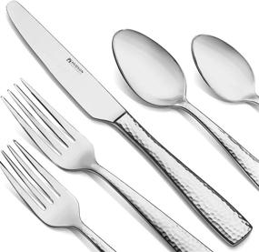 img 2 attached to 🍴 Hudson Essentials 60-Piece Hammered 18/10 Stainless Steel Silverware Cutlery Set: Elegant Flatware Service for 12