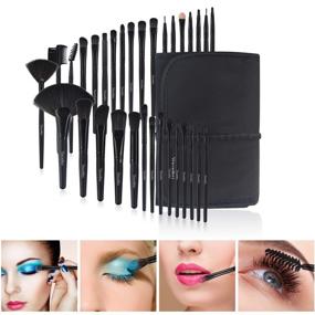 img 1 attached to 💄 Professional Makeup Brush Set - 32pcs Yuwaku Kabuki Brushes for Face, Eyes, Shadow, Eyeliner, Foundation, Blush, Lip, Powder, Liquid, Cream - Black