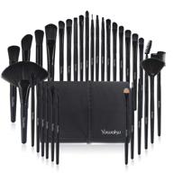 💄 professional makeup brush set - 32pcs yuwaku kabuki brushes for face, eyes, shadow, eyeliner, foundation, blush, lip, powder, liquid, cream - black logo