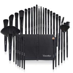 img 4 attached to 💄 Professional Makeup Brush Set - 32pcs Yuwaku Kabuki Brushes for Face, Eyes, Shadow, Eyeliner, Foundation, Blush, Lip, Powder, Liquid, Cream - Black