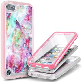 img 4 attached to 📱 Marble Design Full-Body Protective Case with Built-in Screen Protector for iPod Touch 7th/6th/5th Generation -Fantasy, E-Began Rugged Matte Bumper Cover