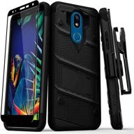 📱 zizo bolt series lg k40 case: military-grade drop protection with kickstand, belt clip holster included | lg harmony 3 case, black logo