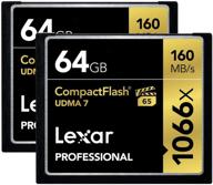 📷 lexar professional 1066x 64gb (2-pack) compactflash карта, скорость чтения до 160 мб/с, идеально подходит для профессиональных фотографов, видеооператоров и энтузиастов (lcf64gcrbna10662) логотип