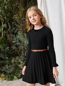 img 1 attached to 👗 SOLY HUX Girls' Long Sleeve Ribbed Knit Flared A-Line Short Dress with High Waist