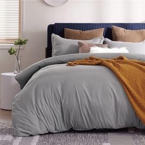 img 4 attached to Grey Queen Size Duvet Cover Set - Soft Brushed Microfiber Duvet Covers with Zipper Closure - Includes 1 Duvet Cover 90x90 inches and 2 Pillow Shams - Bedsure