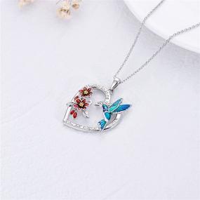 img 2 attached to 🐦 Hummingbird Necklace: 925 Sterling Silver Heart Pendant with Red Bell Flower - Gifts for Women and Girls, Hummingbirds Collection